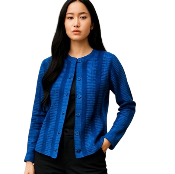 Rynning & Ihlen handwoven in Norway wool shades of blue indie blazer sz S - Picture 9 of 10